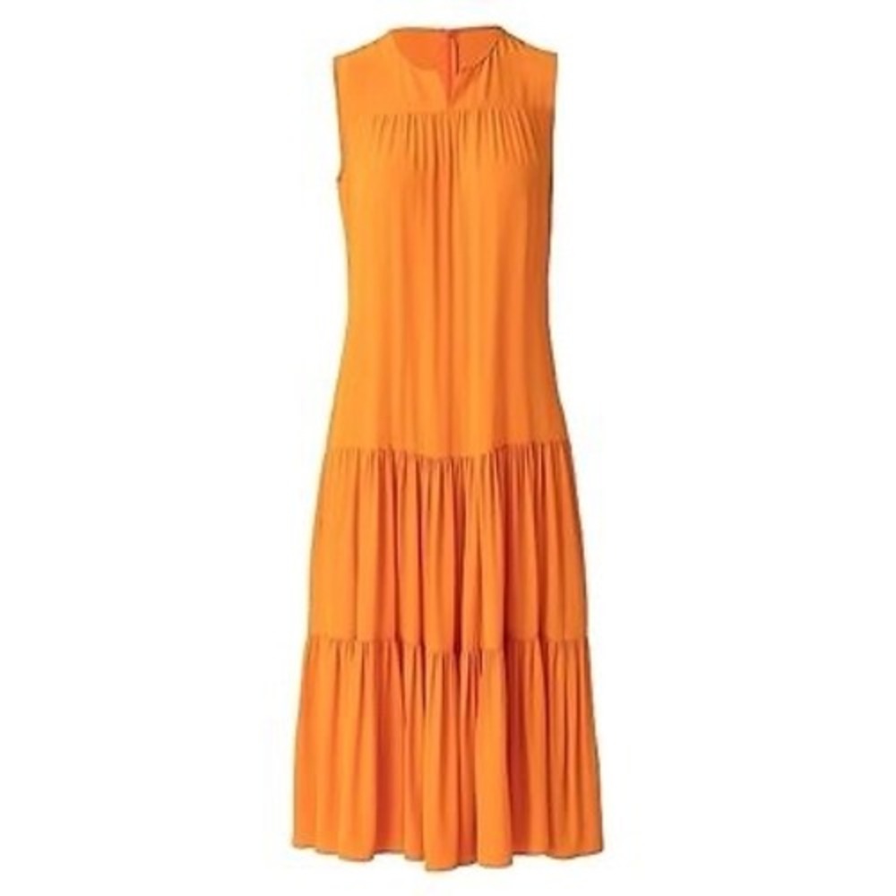 Akris Punto Sunshine Pop Tiered Mulberry Silk Blend Midi Dress Orange Size 4/6